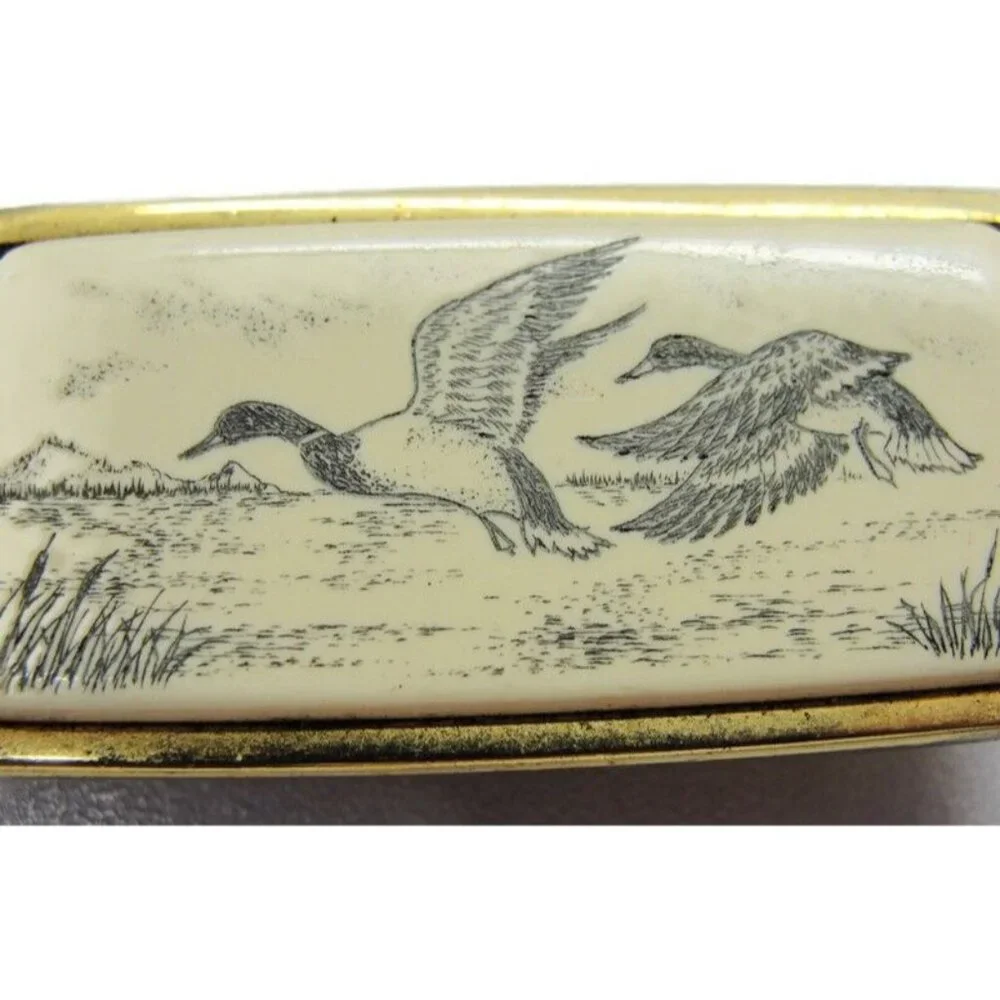 Anson Duck Geese Money Clip Gold Tone Porcelain Wallet Credit Card Cash Holder